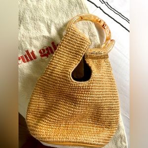 CULT GAIA mini wristlet handbag in natural rattan